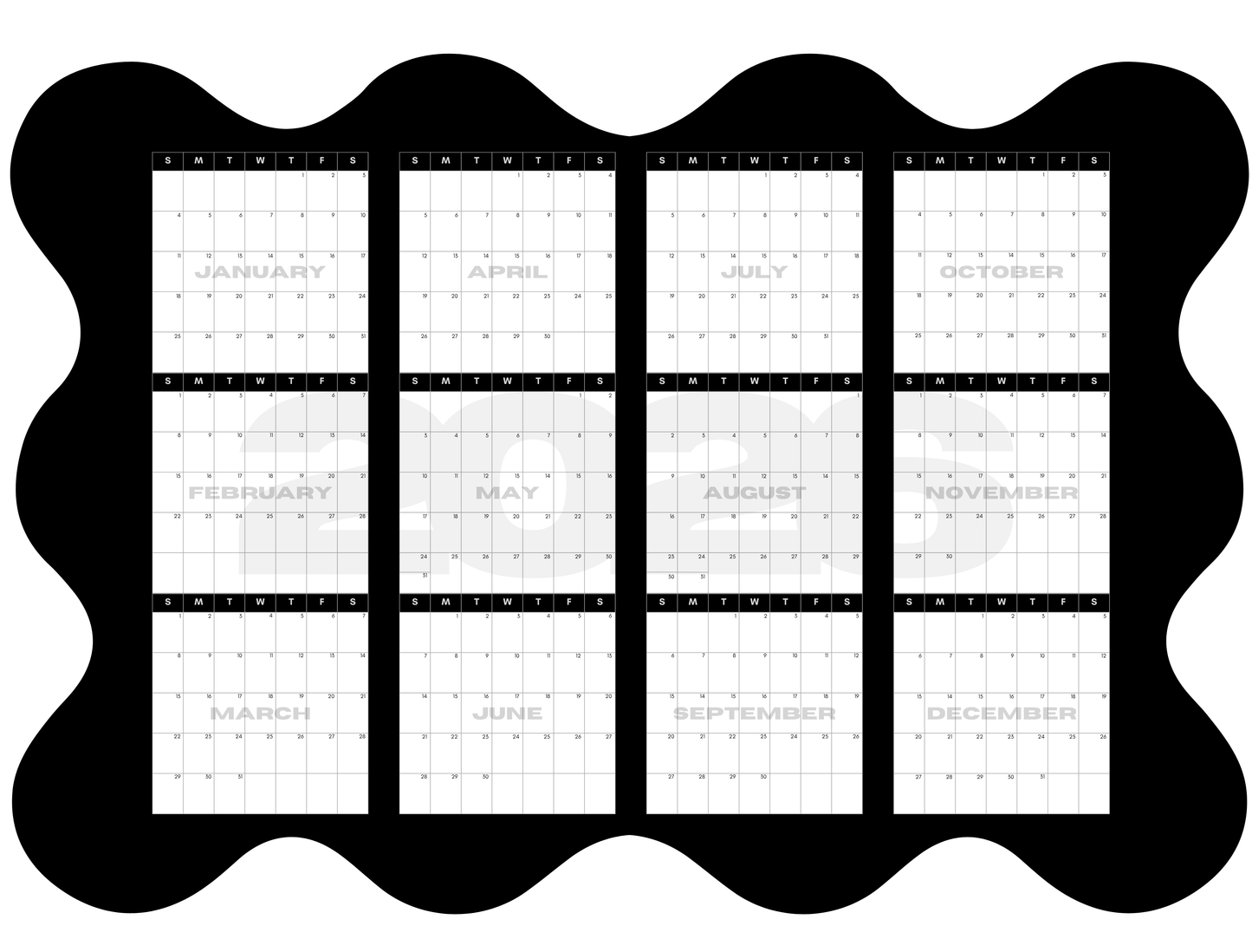 2026 XL Wavy Wall Calendar