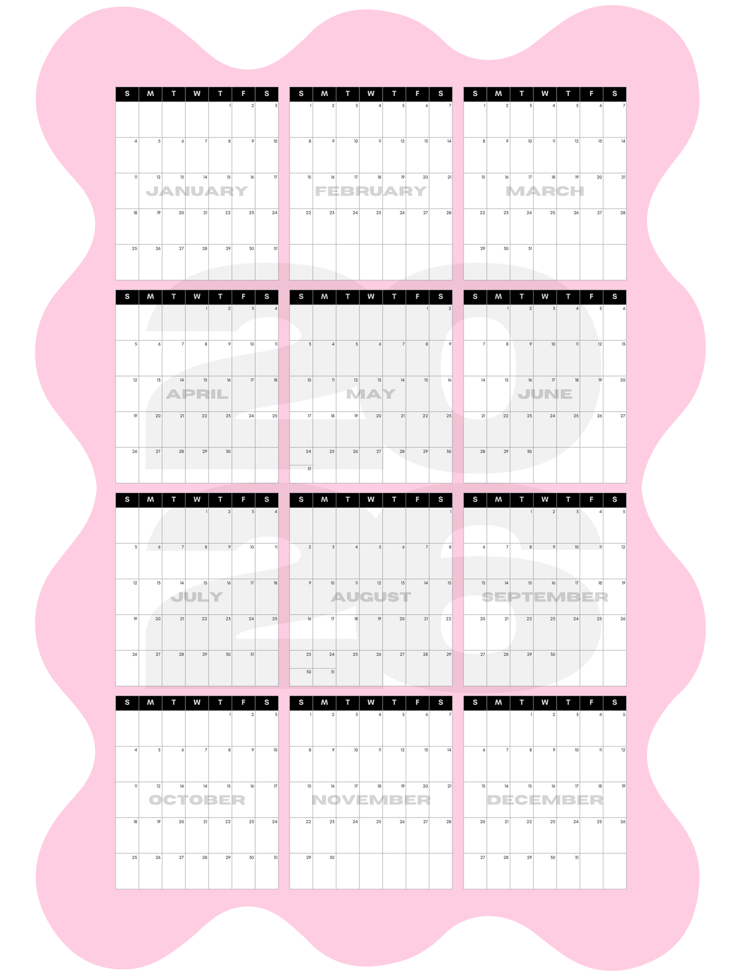 2026 XL Wavy Wall Calendar